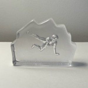 Vintage Etched Glass Paperweight with Gymnast